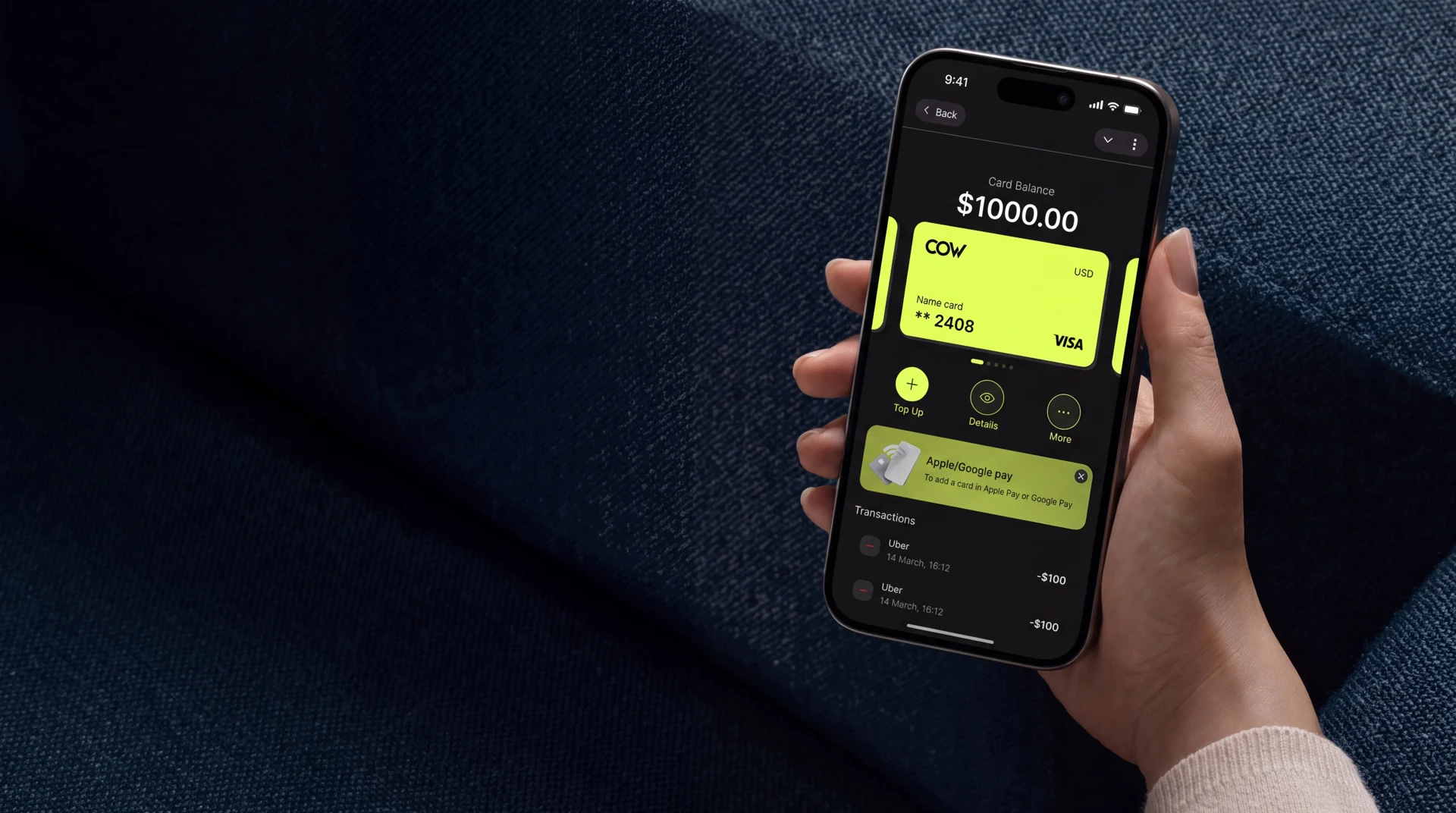 CowCard Mini App open in Telegram on a phone